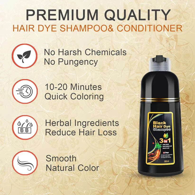 3 in 1 Black Hair Dye Shampoo - Buy 1 Get 1 Free