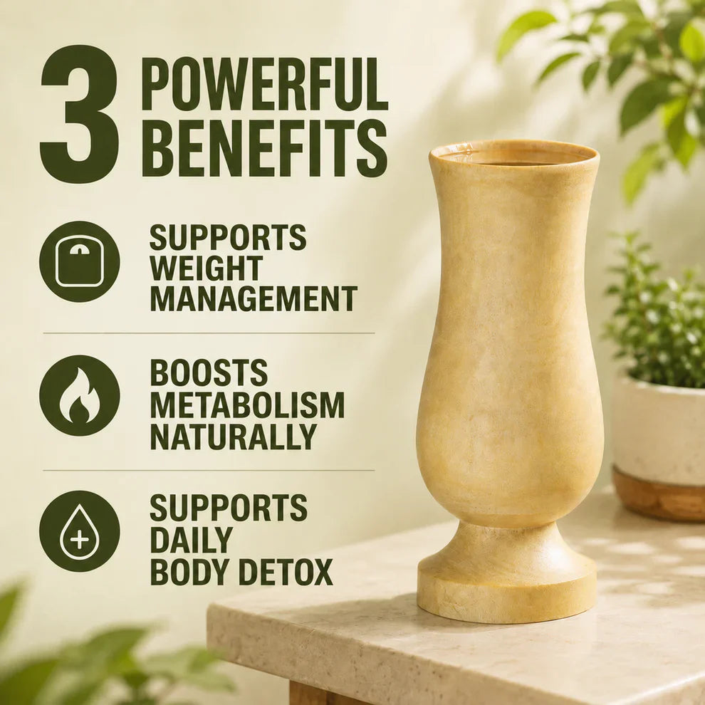 SugarCare Balance Wooden Vijaysar Detox Glass - (100% Natural Neem Wood)